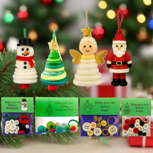 DIY Christmas Button Ornament Making Set–Fun Holiday Handmade Decorations for All Ages,DIY Craft Buttons Kit with Christmas Snowman/Santa/Angel,Xmas Tree Hanging Decorations (Mix-4pcs)