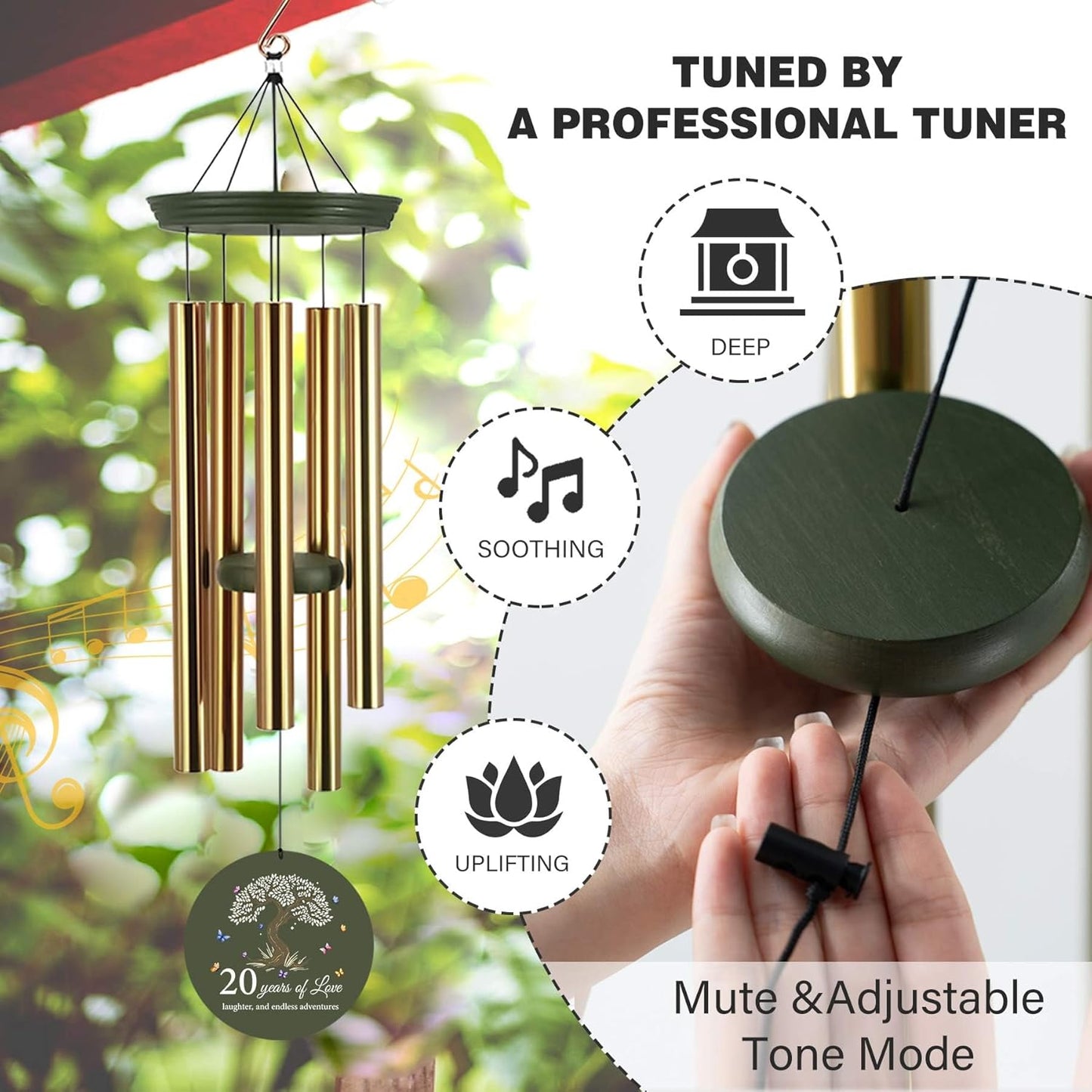 ASTARIN 20th Wind Chimes for Couple, Personalized Wind Chimes for Anniversary, Couple Gifts for Keepsake, Deep Tone Windchime Romantic Gift for Women Men