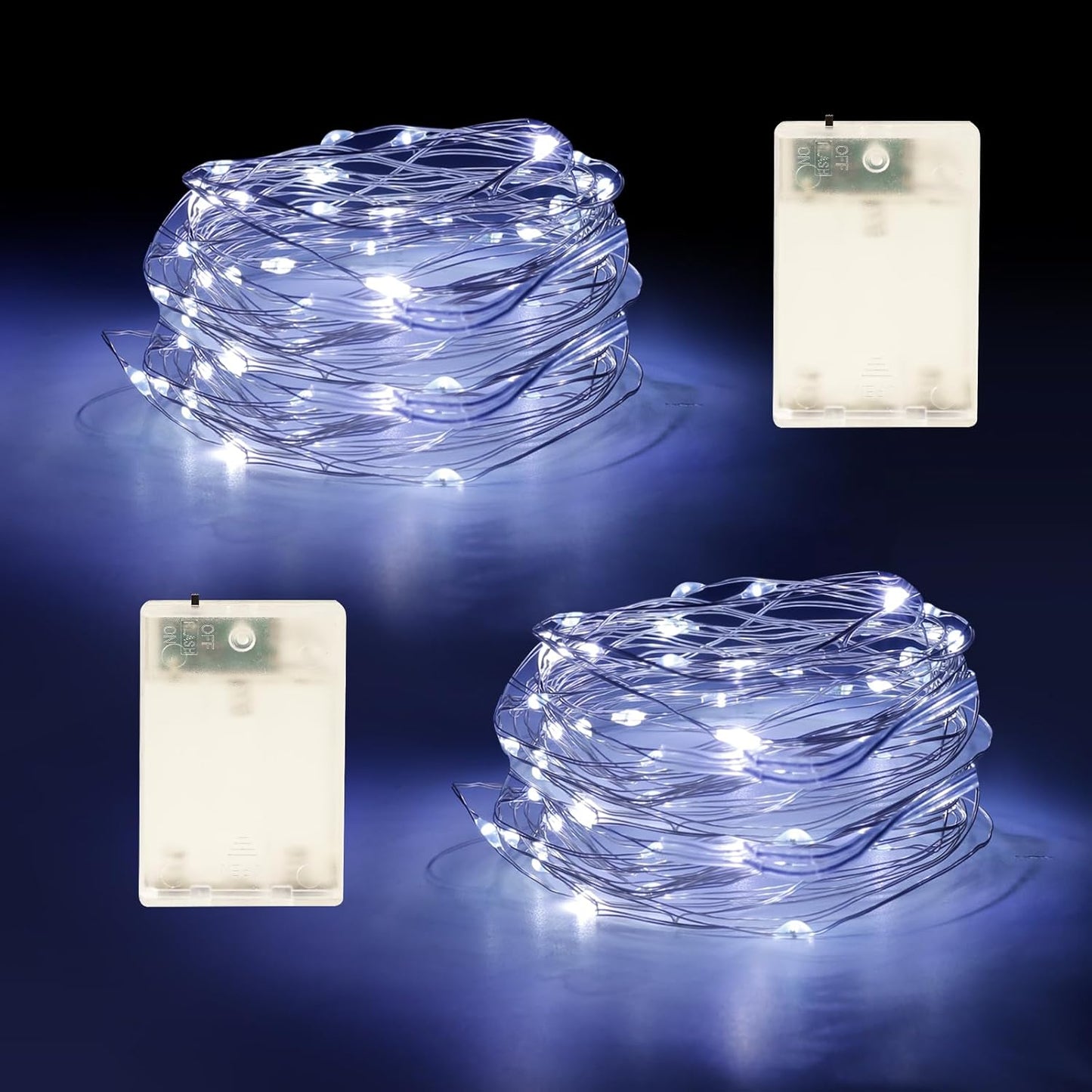 Fairy Lights Battery Operated String Lights 16.4ft 50LED Flashing and Constant Light Waterproof Silver Wire for Christmas DIY Party Bedroom Wedding (White, 2 Pack)