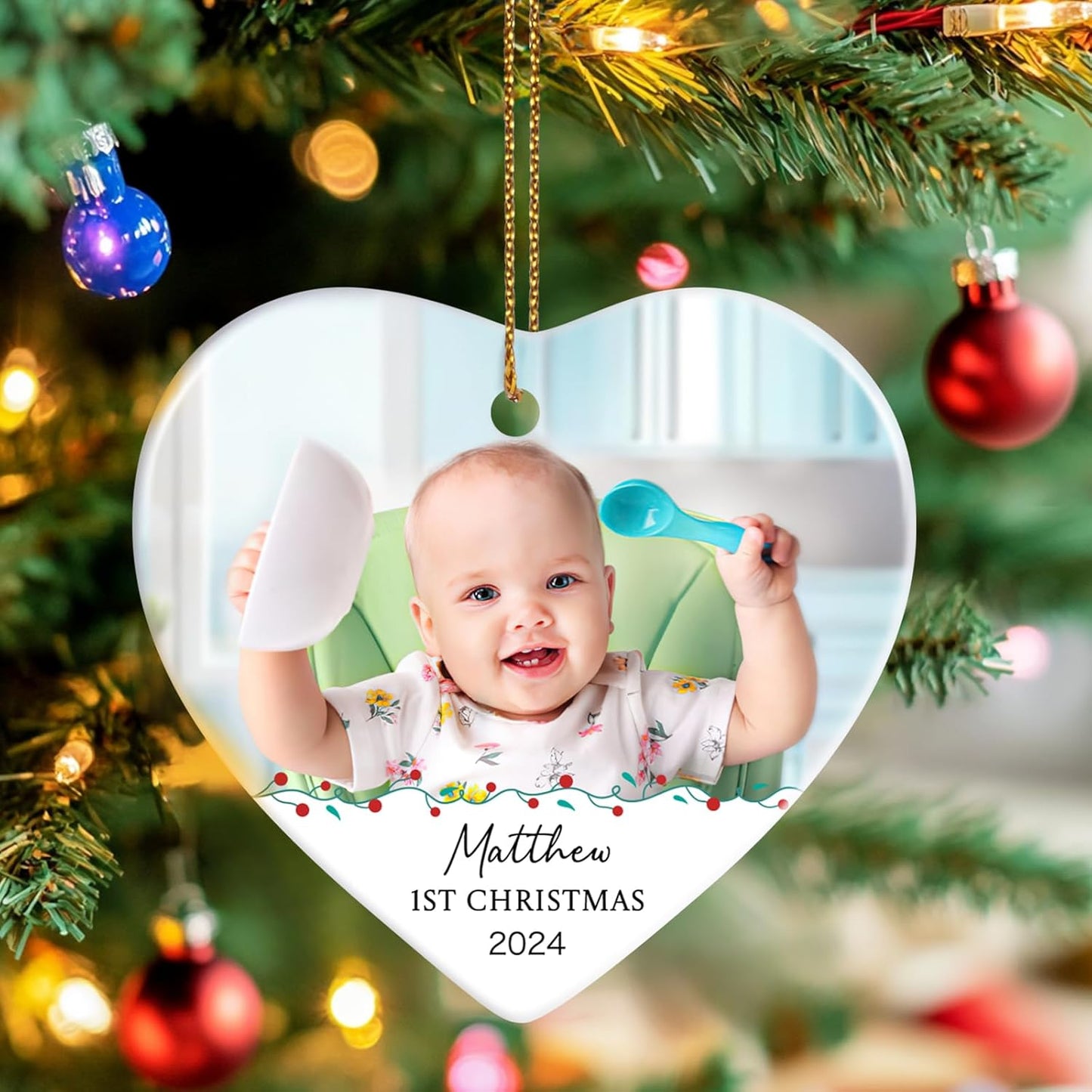 Baby's First Christmas Ornament 2025, Personalized Photo Christmas Ornaments, Custom Name Keepsake Ornament for Newborn Baby, New Baby Gift, Ceramic Christmas Tree Ornament