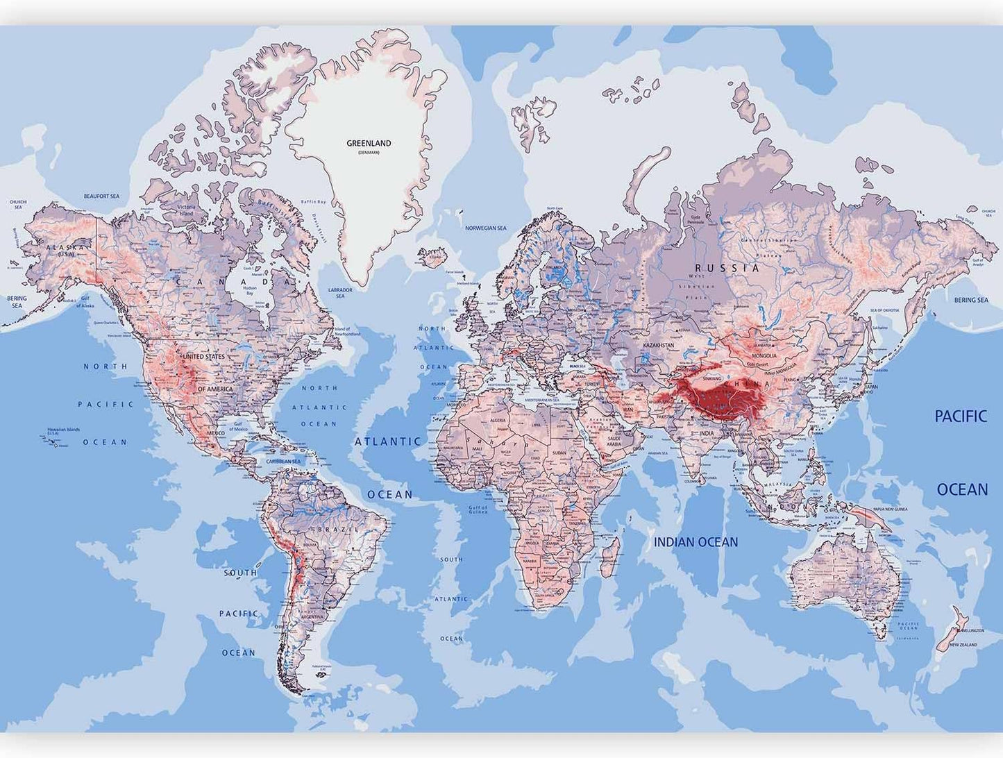 artgeist Premium Wall Mural World Map 98x69 in - XXL Non-Woven Wallpaper Fleece Wall Decor Photo Print Picture Image Design Home Map of The World k-A-0061-a-b