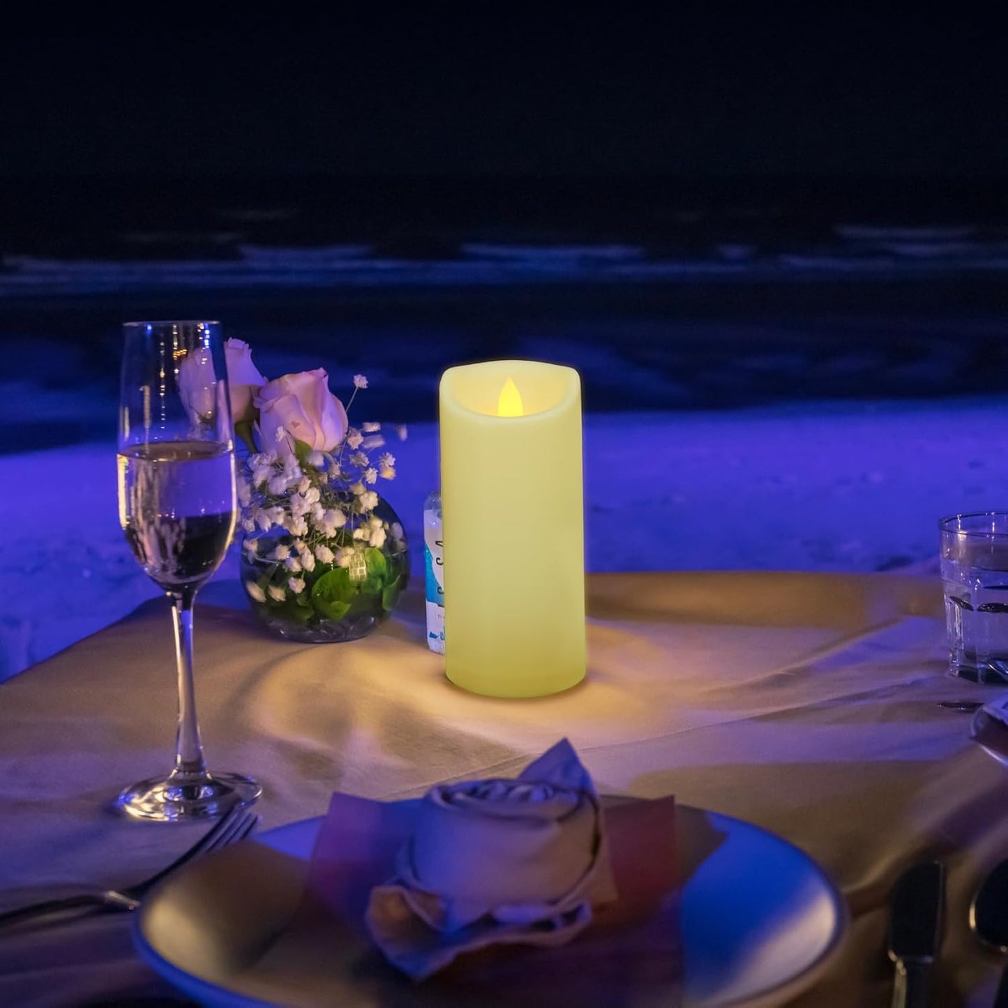 Flickering Flameless Candles with Remote and Timers, Waterproof Outdoor Indoor Battery Operated LED Pillar Candles for Home Wedding Decor, Ivory Plastic, D3 X H6, 1 Pack