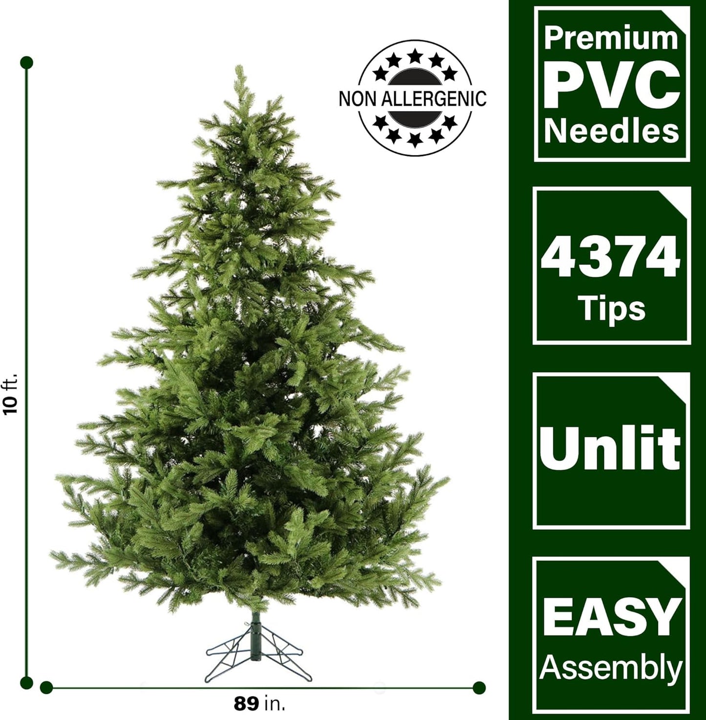 Fraser Hill Farm 10-Ft. Foxtail Pine Artificial Christmas Tree with Stand, Unlit Foldable Fake Tree with Realistic Foliage for Home Decoration