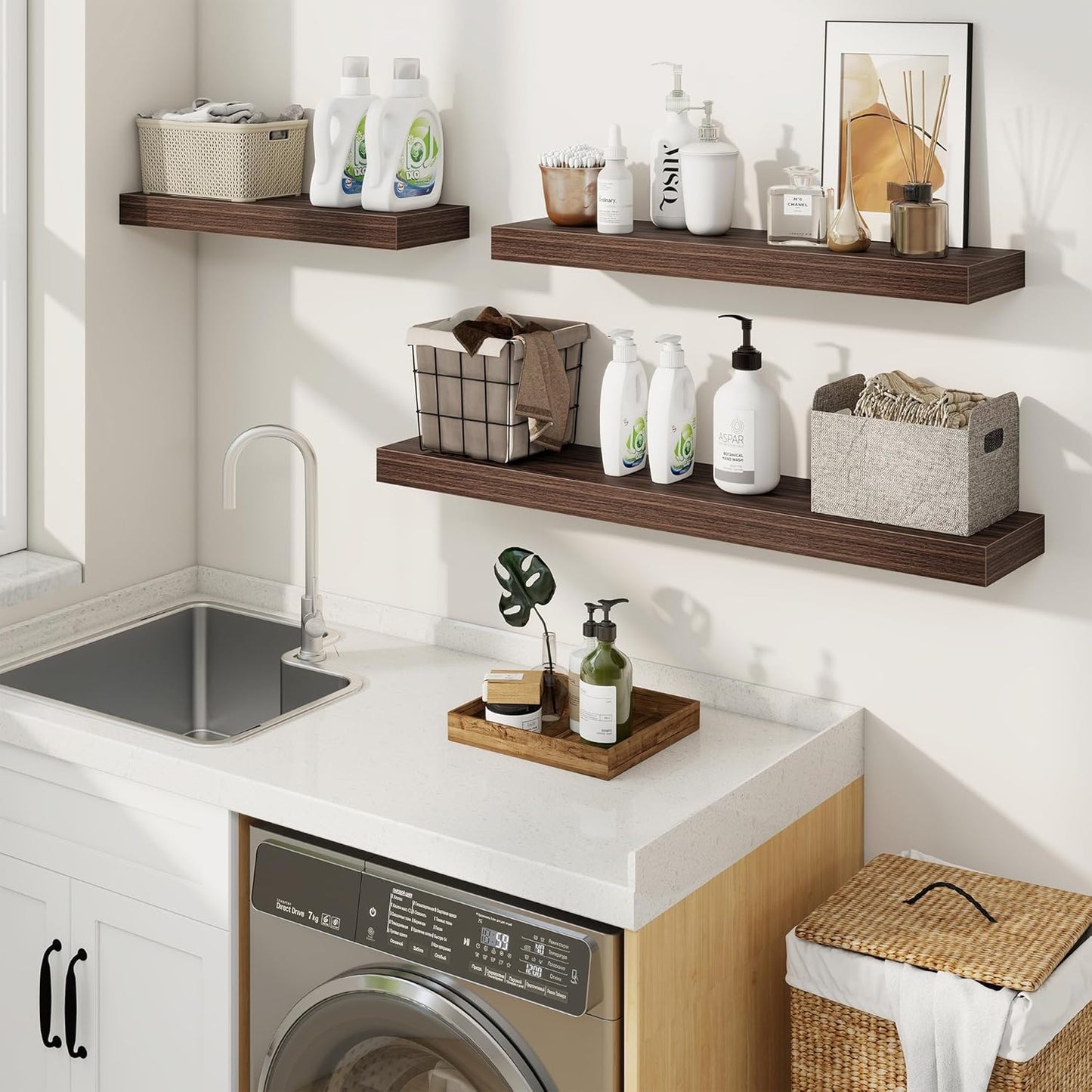 fuqing Floating Shelves for Wall, Bathroom Shelf Wall Mounted for Storage, Shelves with Invisible Bracket for Bedroom, Kitchen, Living Room, Farmhouse Small Book Shelf, 30 Inch Set of 2, Walnut