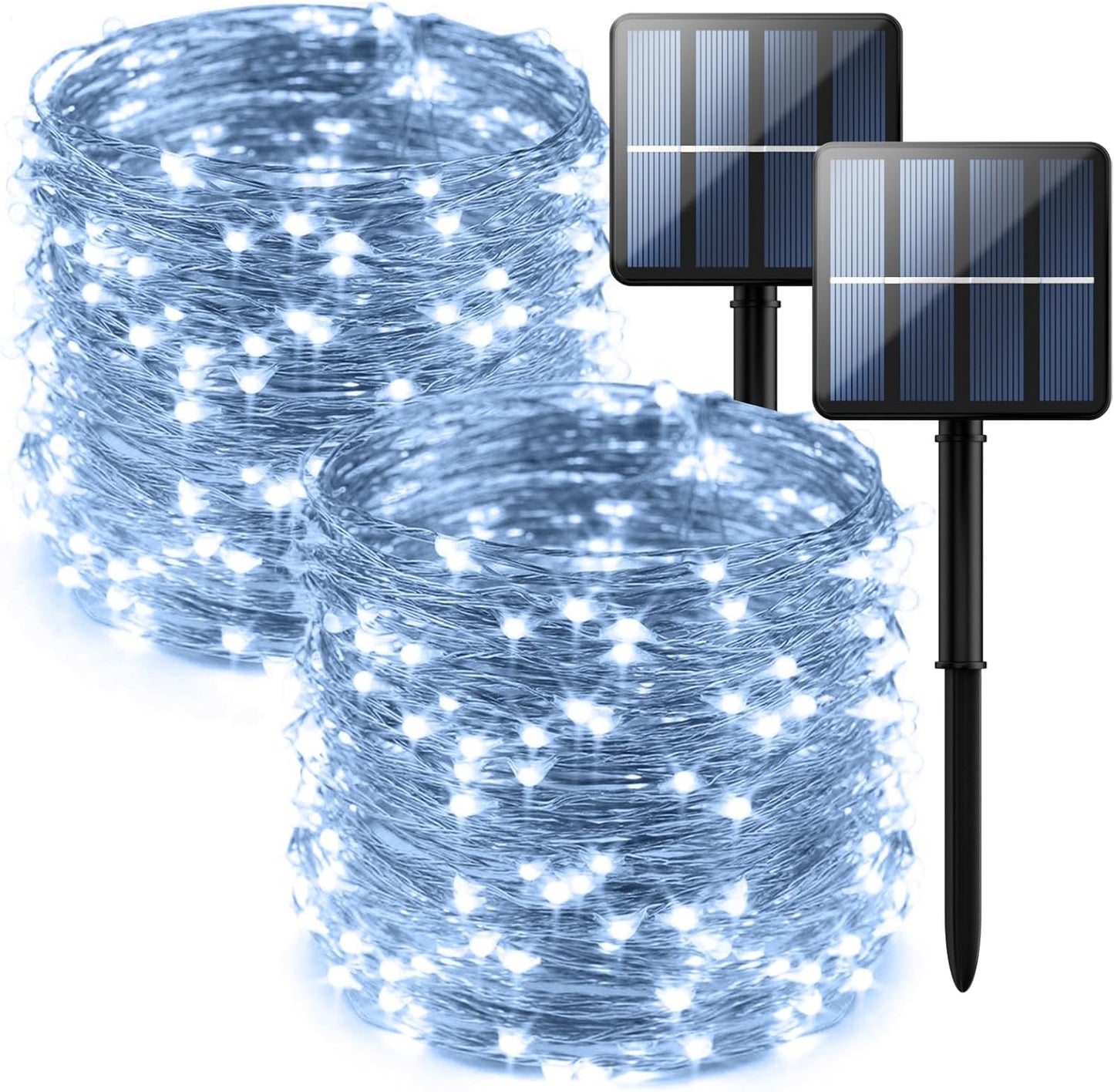 2-Pack 200 LED Solar String Lights for Outside,Solar Fairy Lights for Outside Waterproof,Solar String Lights Outdoor with 8 Modes for Christmas Tree,Balcony, Party,Wedding Decorations(Cold White)