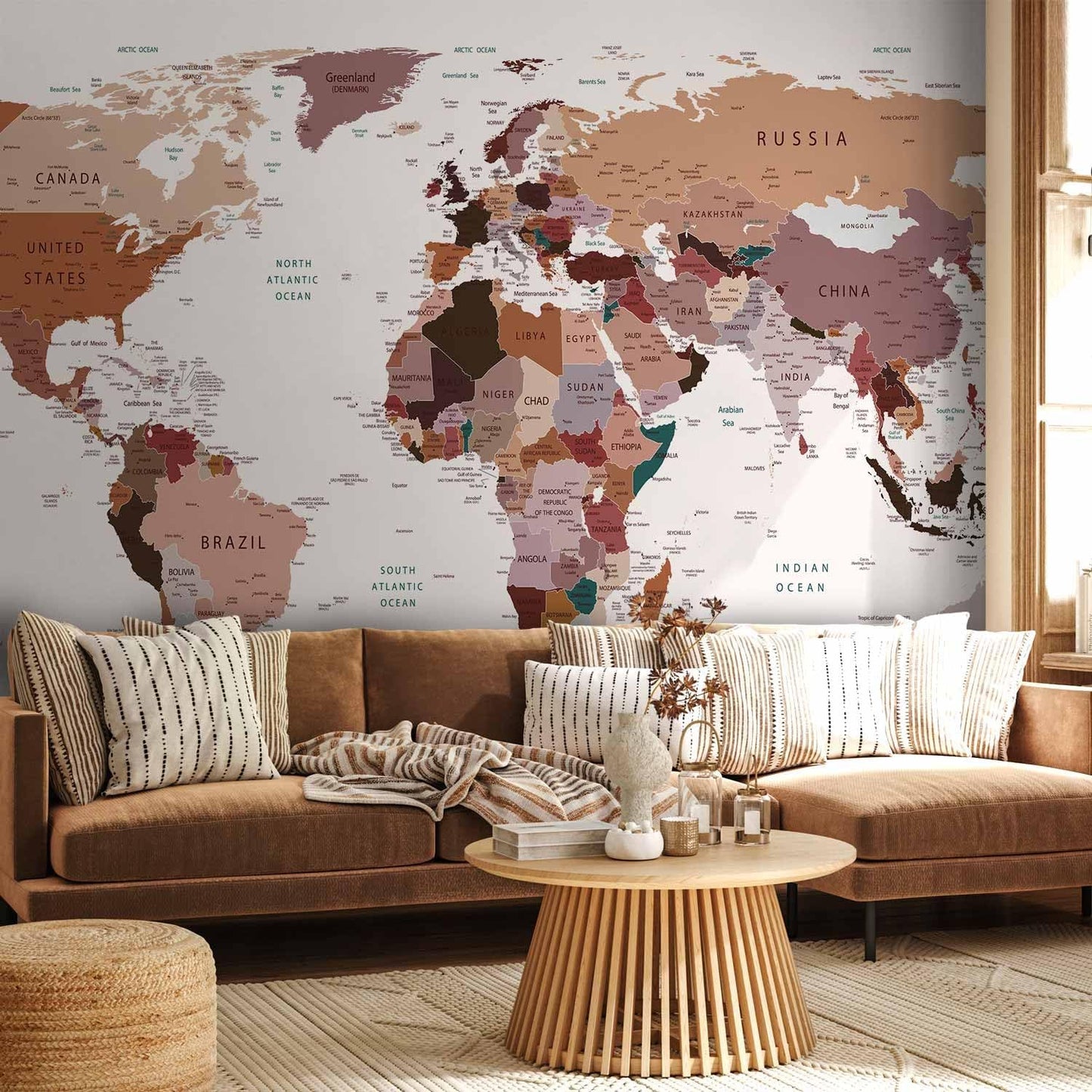 artgeist Premium Wall Mural World Map 118x83 in - XXL Non-Woven Wallpaper Fleece Wall Decor Photo Print Picture Image Design Home Map of The World k-B-0001-a-d