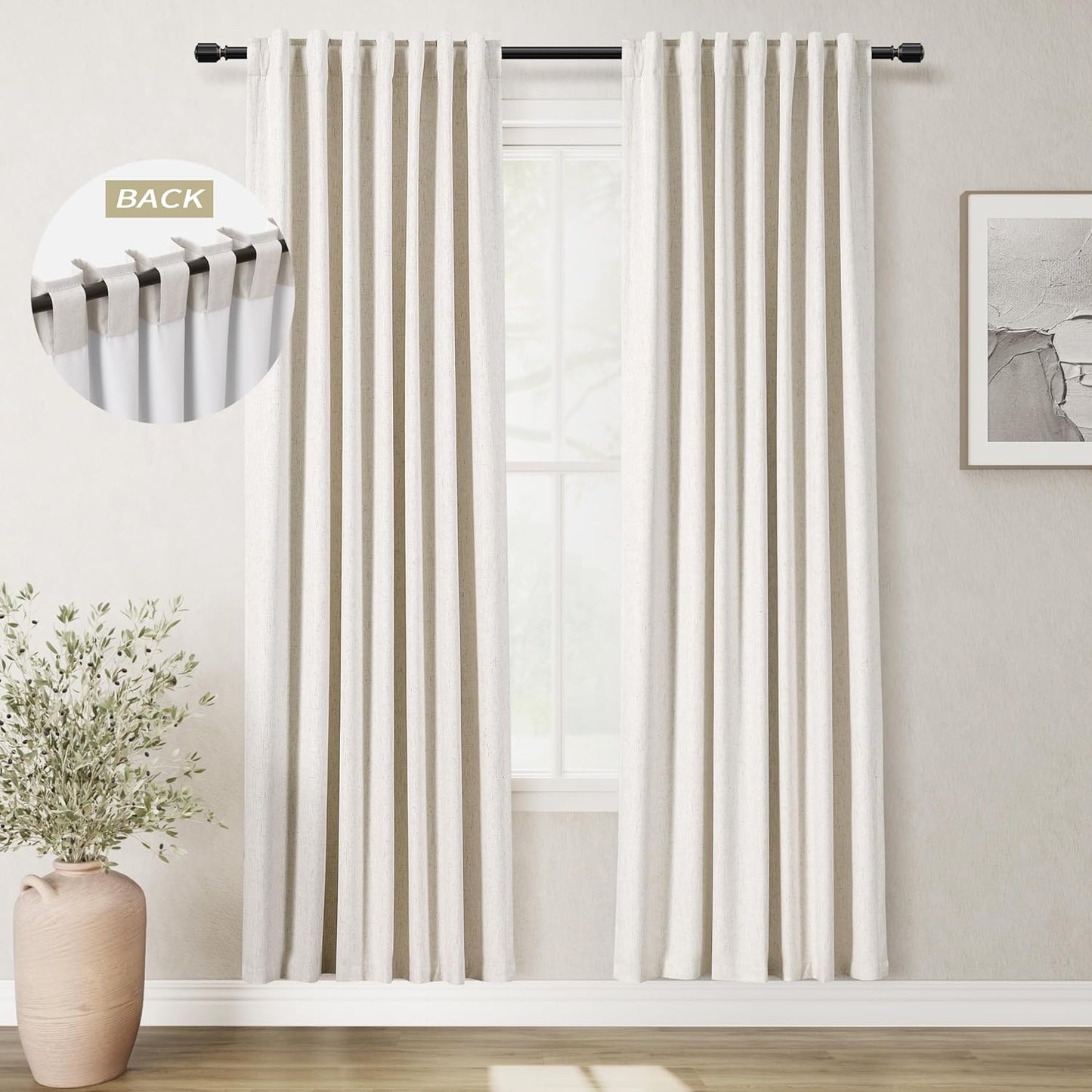 Cream Linen Blackout Curtains for Bedroom 80 Inch Length 2 Panels Set Room Darkening Curtains Natural Beige Black Out Curtain Neutral Thermal Insulated Living Room Nursery Drapes Back Tab 52x80