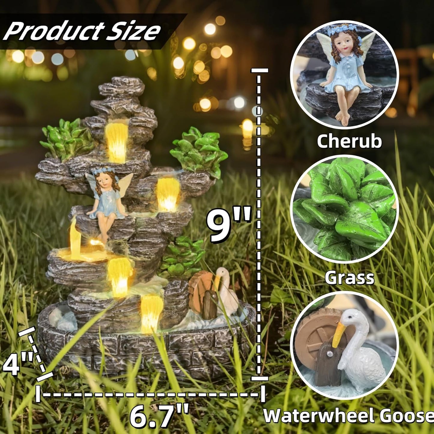 Fairy Garden Houses Fairies Pond Landscape Solar Statues, Whimsical Accessories Yard Decor Outdoor Art Sculpture for Lawn Patio Porch Backyard, Gardening Birthday Gift for Women Kids