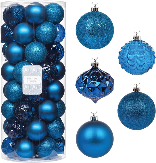 Every Day is Christmas Ornaments, Shatterproof Christmas Tree Ornament Set, Christmas Balls Decoration 50 Count (2.24"/57mm, Royal Blue)