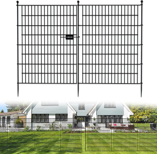 20 Panels No Dig Decorative Outdoor Garden Fence for Yard with Gate, 40 in(H) X 47.2 ft(L) Animal Barrier Fencing Rustproof Metal Wire Panel Border for Dog, Rabbits, and Patio Temporary Ground Stakes