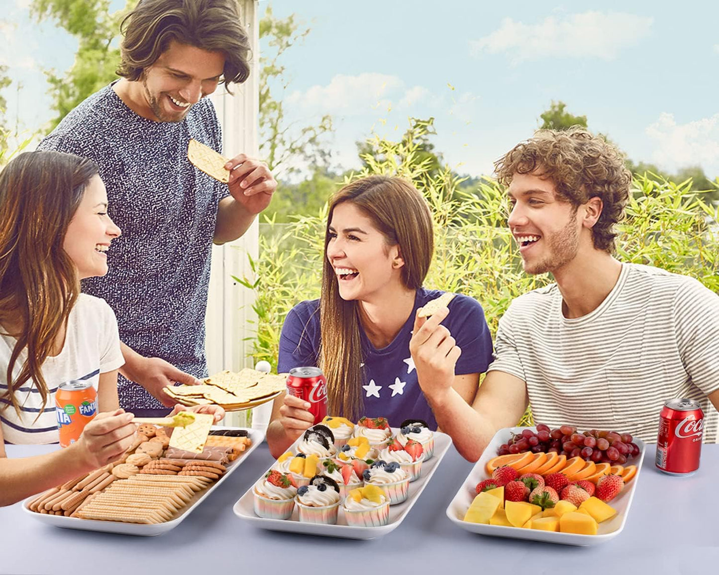 Delling 16 inch Serving Platter Set, White Porcelain Platters for Serving Food, Large Serving Trays for Party, Entertaining, Fruit, Appetizer, Oven Safe Dinnerware Set of 3