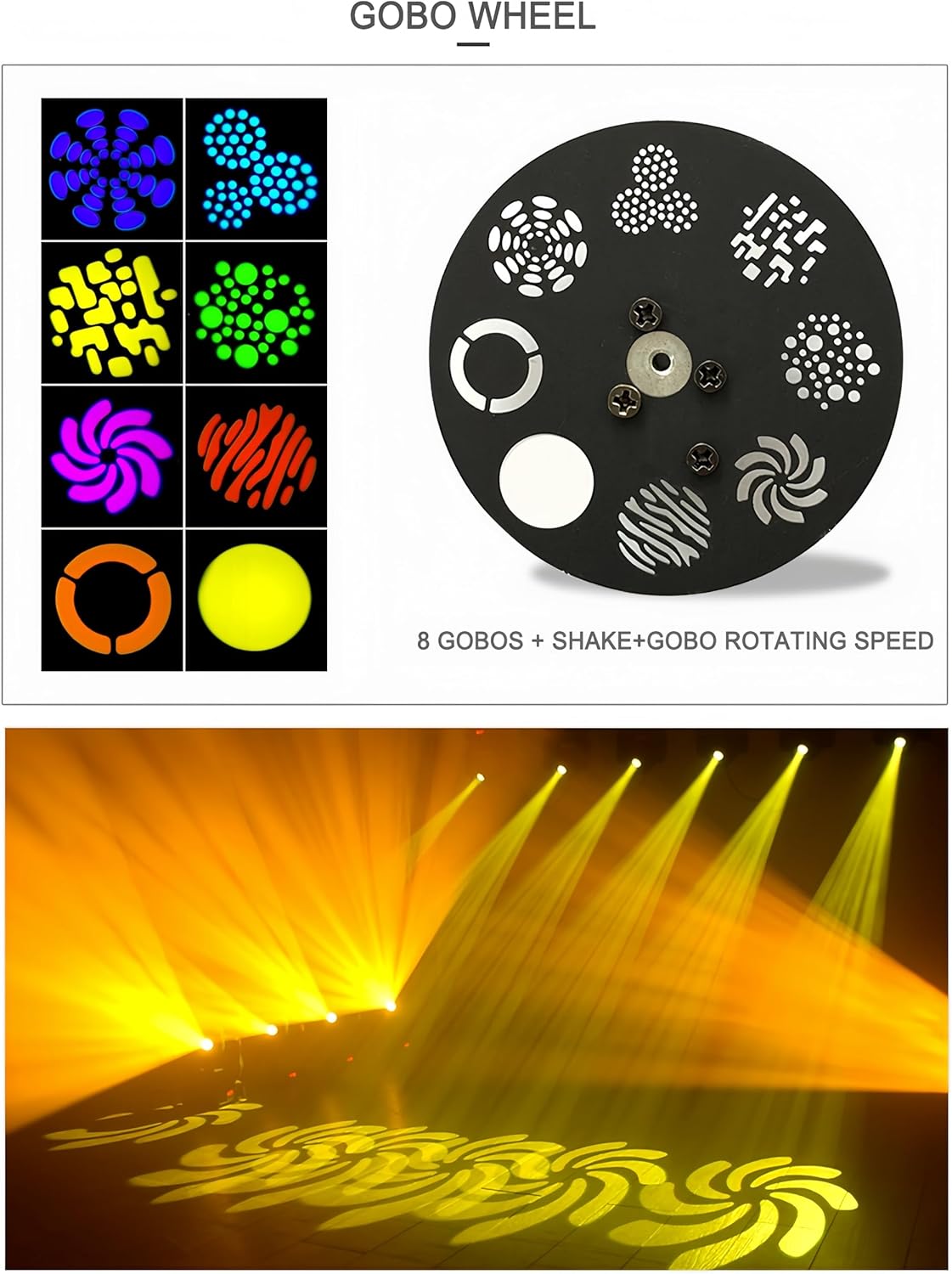 DJCLUB Stage Lights LED Mini Moving Head DJ Light Lyre Projection 60W DJ Spot Lights with 7 Colors 8 Gobos Spotlight DMX 512 with Sound Activated for Disco Home Party Wedding Nightclub