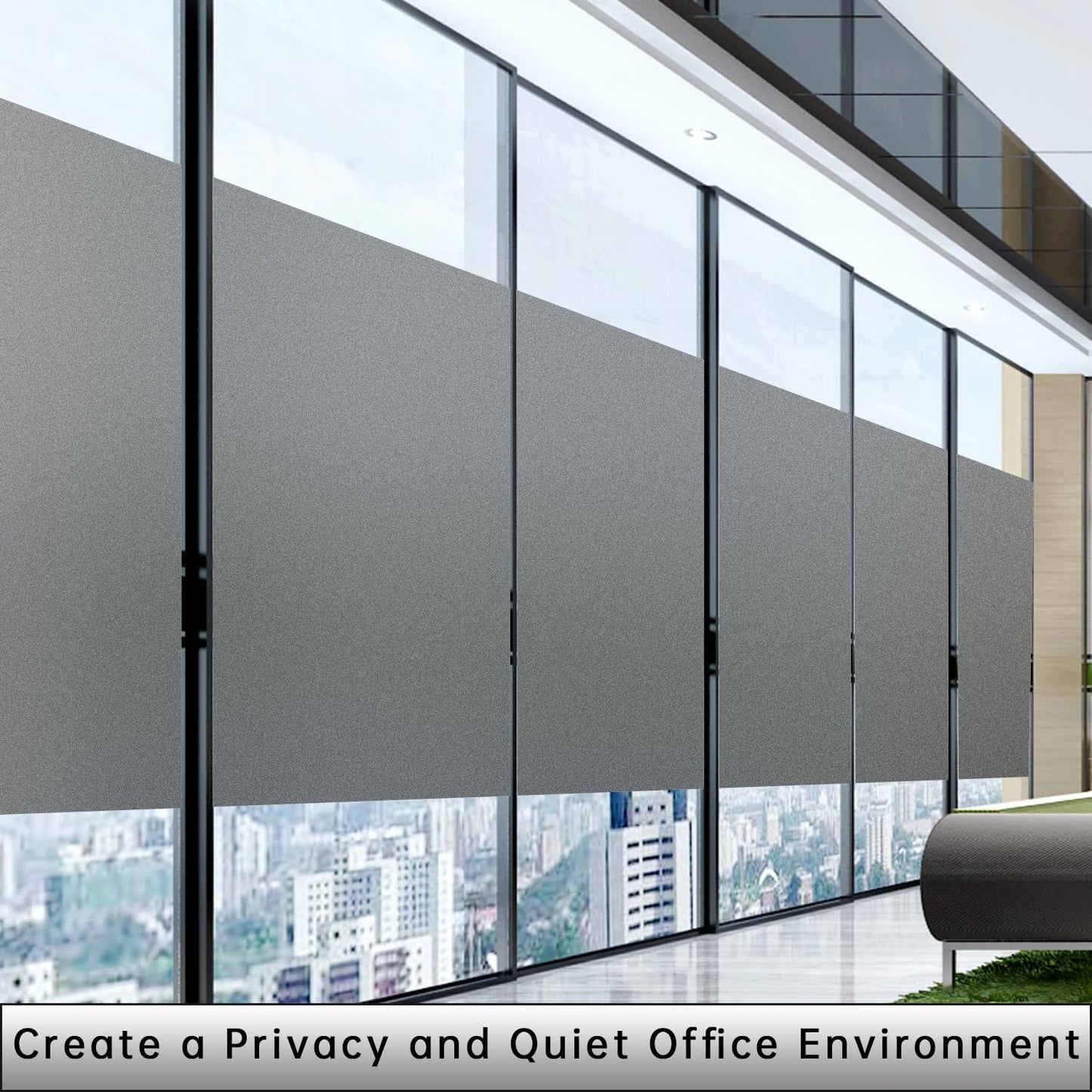 Frosted Glass Window Privacy Film Decorative, Bathroom Privacy Film for Glass Windows Cover, Static Cling, Removable, Reusable, Anti-UV, Anti-Glare, Heat Blocking,Gray,29.6X196.9Inch