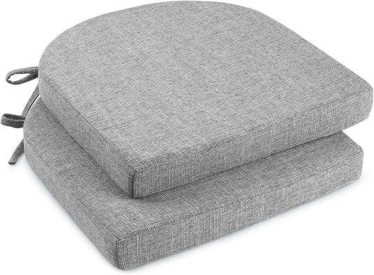 downluxe Indoor Chair Cushions for Dining Chairs, Soft and Comfortable Textured Foam Kitchen Chair Pads with Ties and Non-Slip Backing, 16" x 16" x 2", Light Grey, 2 Pack
