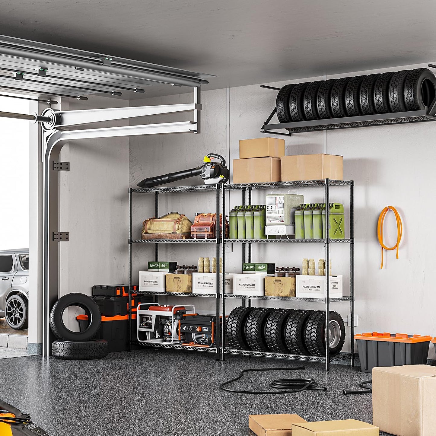 IZEUK 1400 LBS Garage Black Shelving Wide Storage Shelves 4 Tier Adjustable Heavy Duty Metal Wire Rack Standing Shelf Unit for Kitchen Office College Dorm Garage Warehouse 15.8" x 45.8"x 59.4"