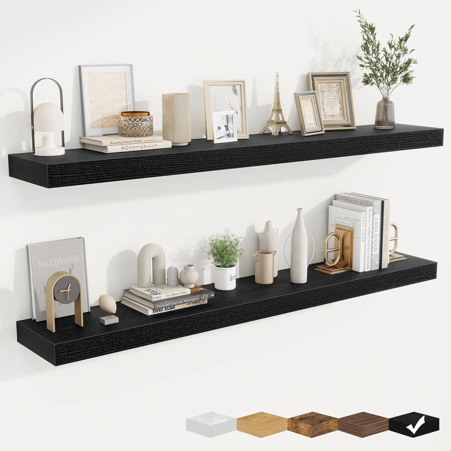 fuqing Floating Shelves for Wall, Bathroom Shelf Wall Mounted for Storage, Shelves with Invisible Bracket for Bedroom, Kitchen, Living Room, Farmhouse Small Book Shelf, 55 Inch Set of 2, Black