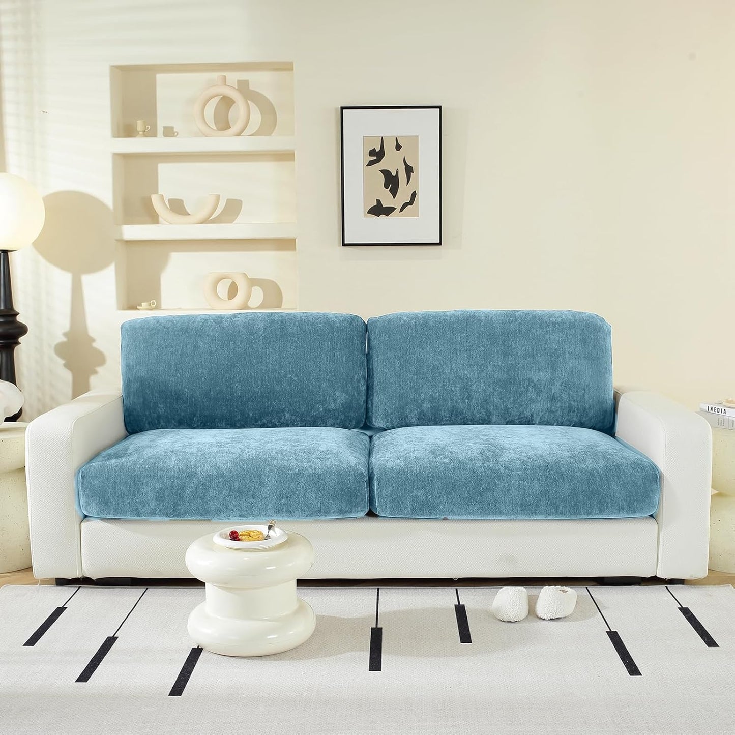 Couch Cushion Covers Individual Large Super Stretch Chenille (Softer Version) Sofa Cushion Covers, Couch Seat Covers Couch Slipcovers Furniture Protector (2PC, Blue)