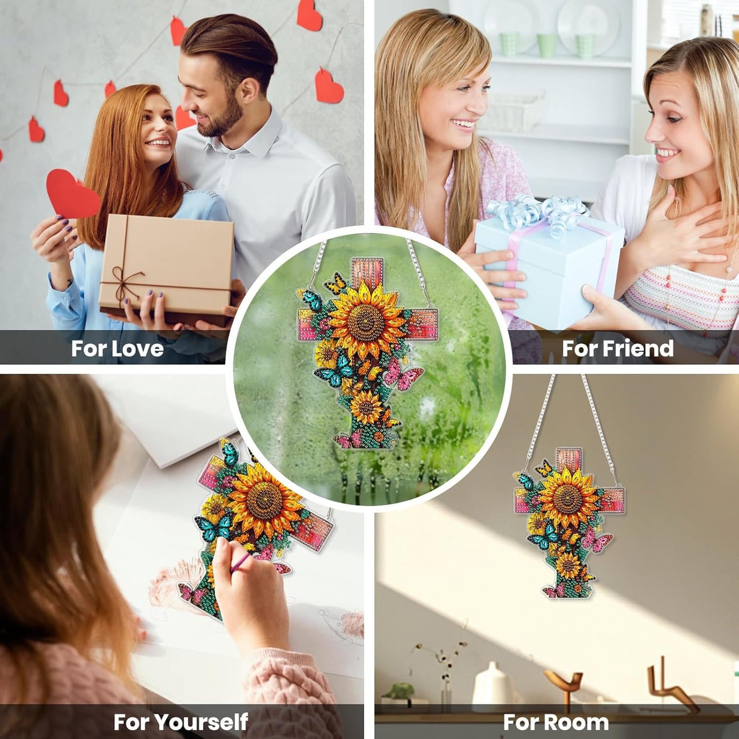 EOBROMD Diamond Hanging Art Kits for Adults, Cross Butterfly Suncatcher Diamond Art Painting, DIY Special Shaped Rhinestone Kits for Adults, Window Pendants Home Garden Wall Hanging Ornament