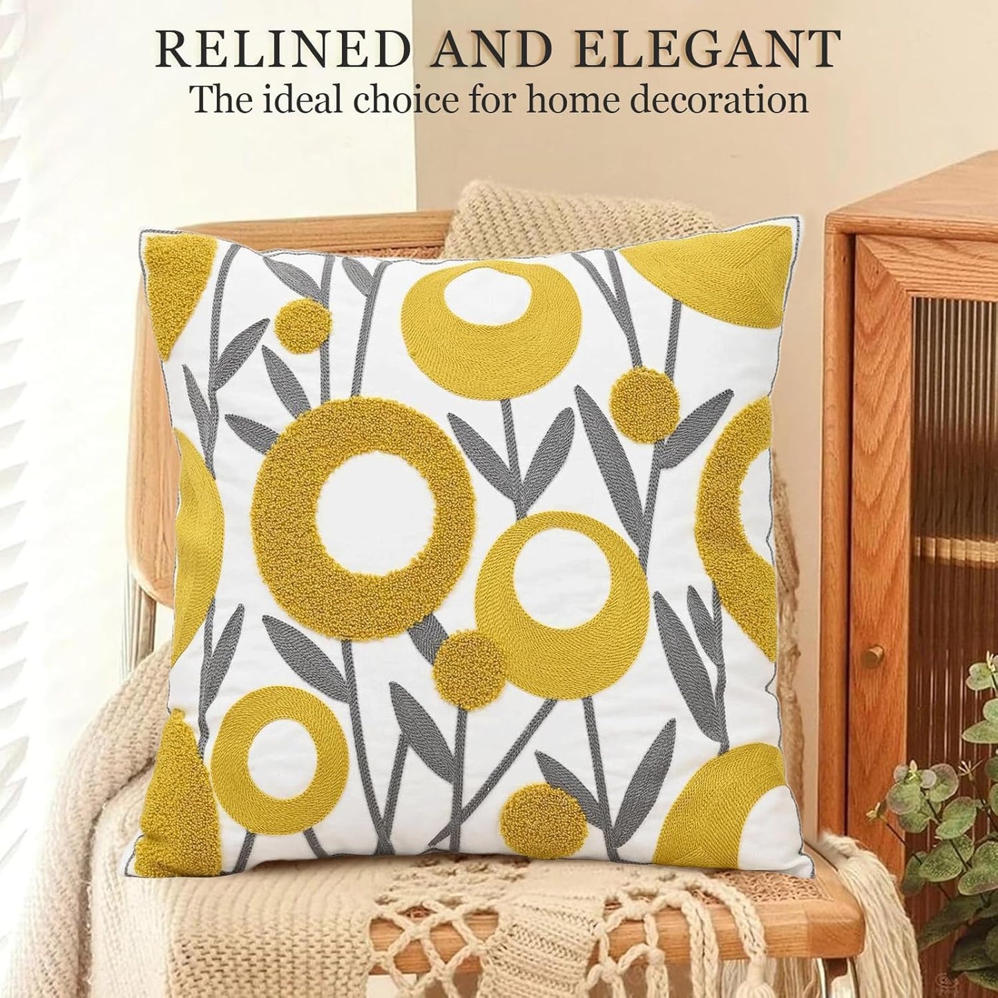 Embroidered Throw Pillow Cover Farmhouse Aesthetic Design Cushion Covers Spring Woven Floral Pillowcase for Living Room Bedroom Sunny Petals