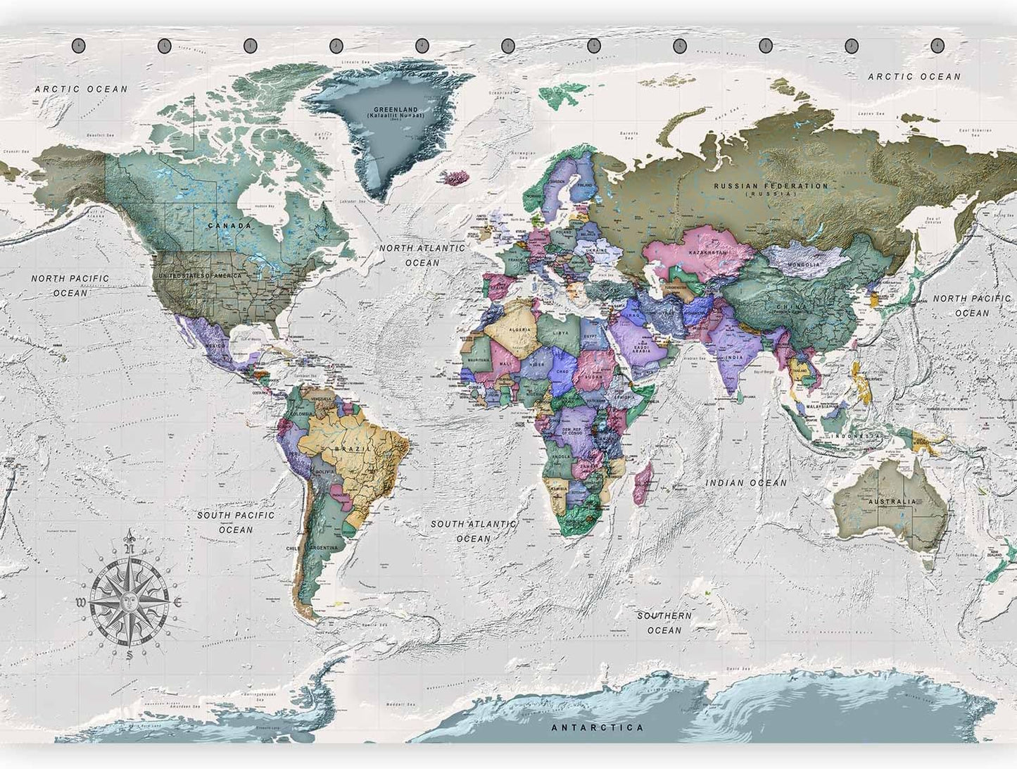 artgeist Premium Wall Mural World Map 177x124 in - XXL Non-Woven Wallpaper Fleece Wall Decor Photo Print Picture Image Design Home Map of The World k-A-0380-a-a