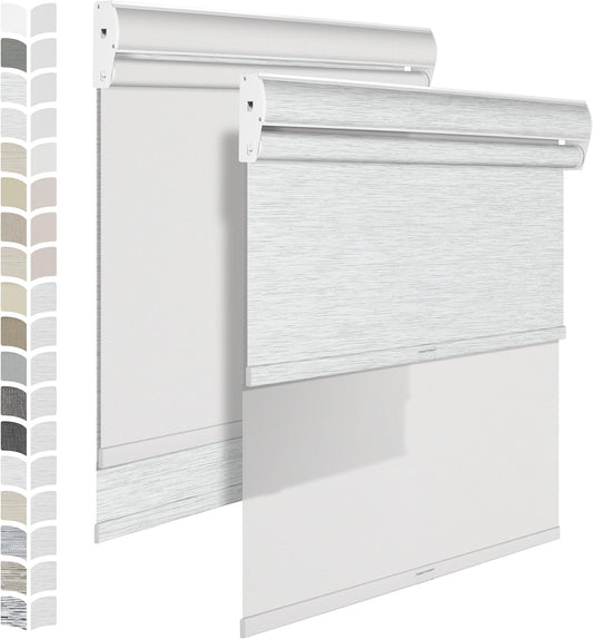 BERISSA Cordless Dual Roller Shades with Cassette Valance, Blackout and Light Filtering, Day and Night Shades for Home Office. Jacquard Black White & White. Custom Sizes