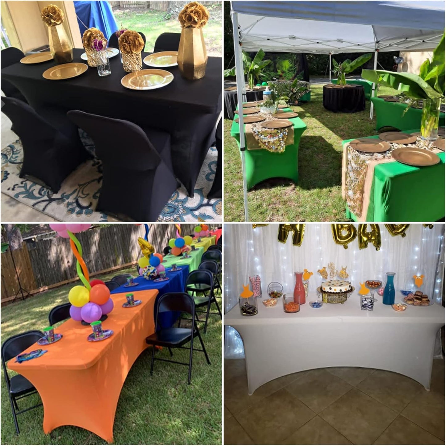 4Pack Spandex Waterproof Table Covers 6ft，Spandex 6ft Waterproof Table Cover for Party,Wedding, Banquet, and Events(Champagne)