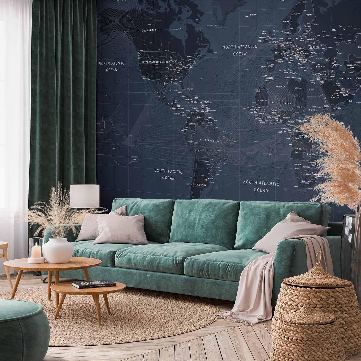 artgeist Premium Wall Mural World Map 157x110 in - XXL Non-Woven Wallpaper Fleece Wall Decor Photo Print Picture Image Design Home Map of The World k-A-0123-a-a