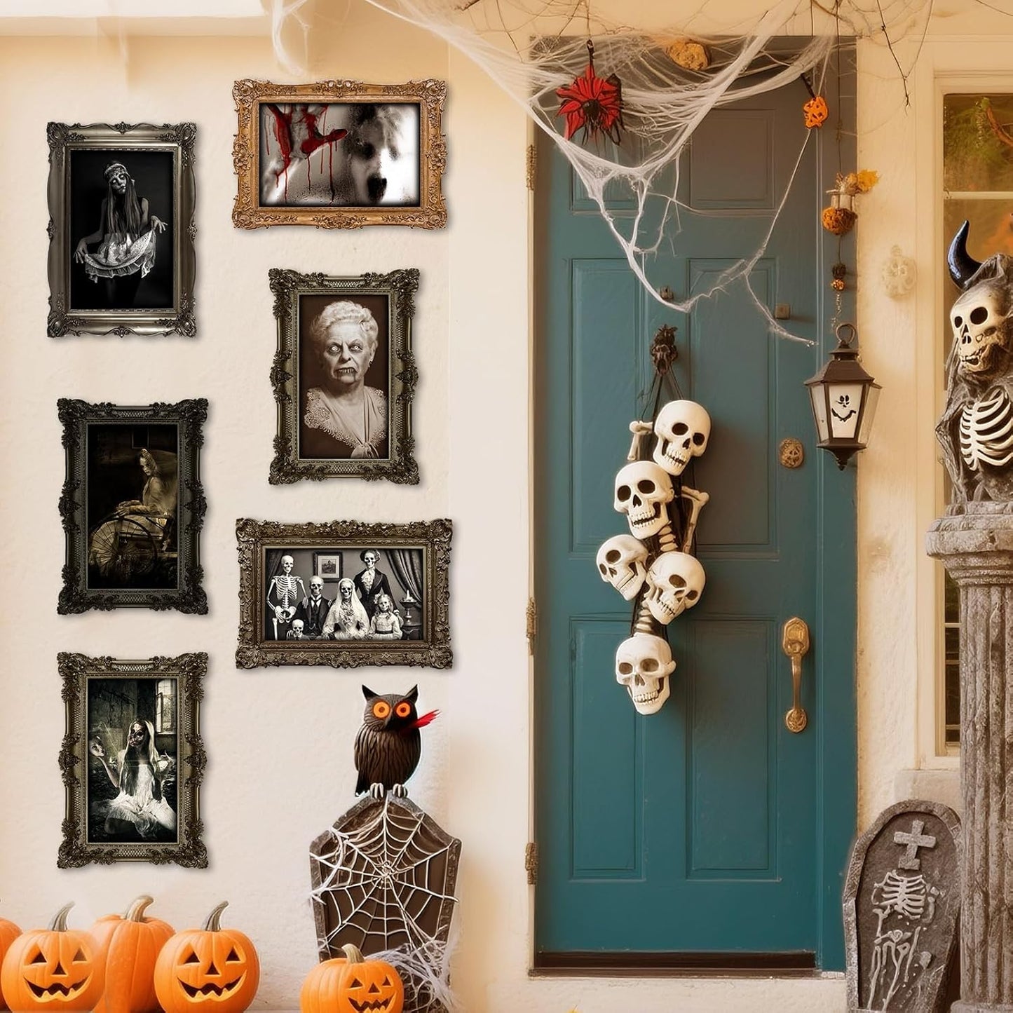 15 Halloween Gothic Mansion Haunted Horror Picture Frames, Waterproof Durable, with 80pcs Self Adhesive Dots, Photo Decorations For Haunted Home Family Castle Masquerade Party 2025 Color