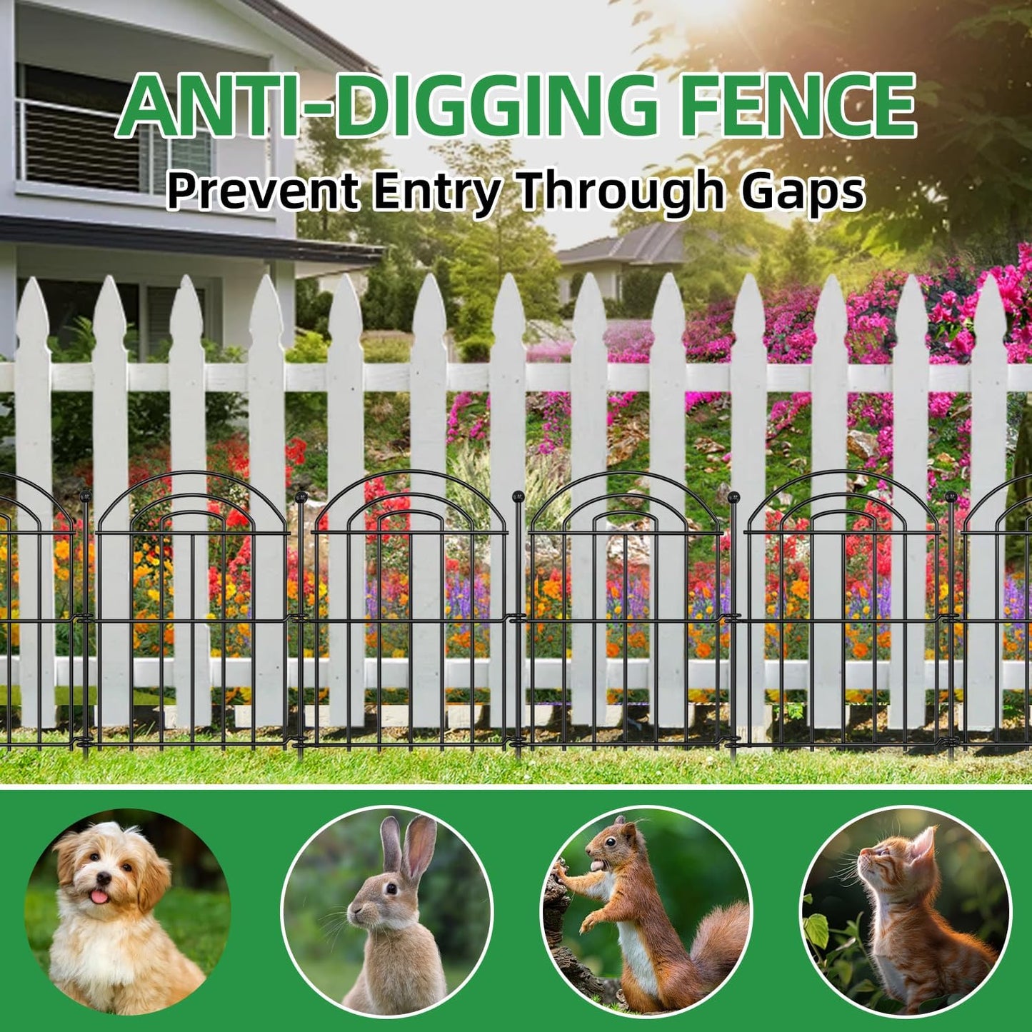 Decorative Garden Fence, 17in(H) x10.8ft Rustproof Metal No Dig Fence Animal Barrier Fence for Dog Rabbit, Wire Border Panel Fencing for Yard Patio Outdoor Decor 10 Pack