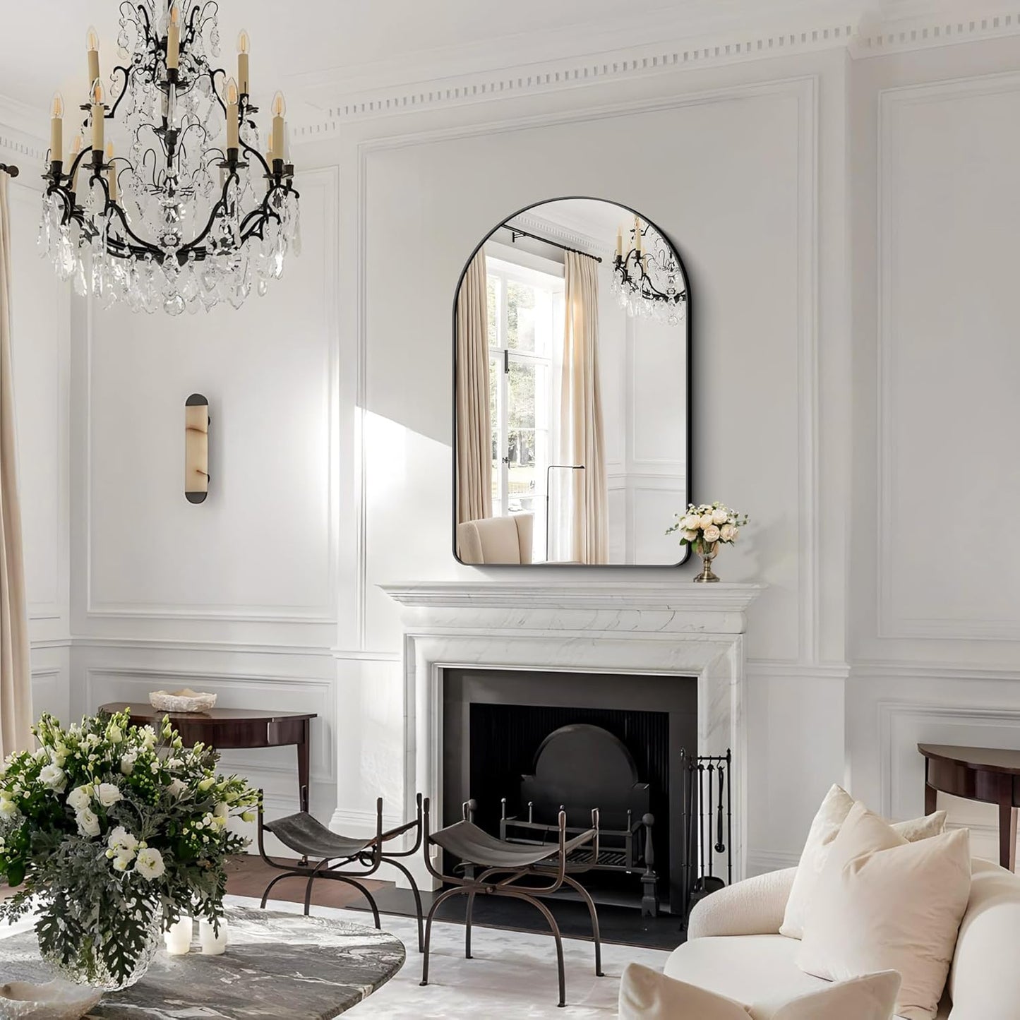 Arched Bathroom Mirror, 32"x48" Black Arched Mirror for Bathroom, Wall Mounted Mirror, Black Vanity Wall Mirror w/Metal Frame for Bedroom, Entryway, Living Room, Hanging or Leaning Against Wall