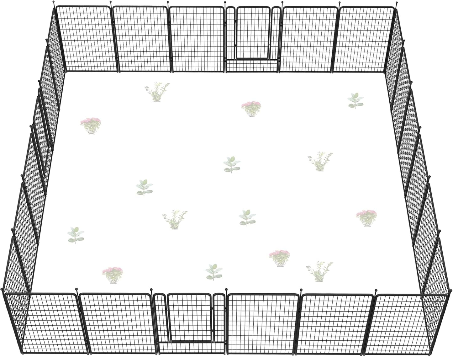 FXW Garden Fence Outdoor for The Yard – 50in(H) x 60.2ft(L) Heavy Duty Metal Animal Barrier for Dog and Rabbit, Decorative Dog Fence, 24 Panels, Black