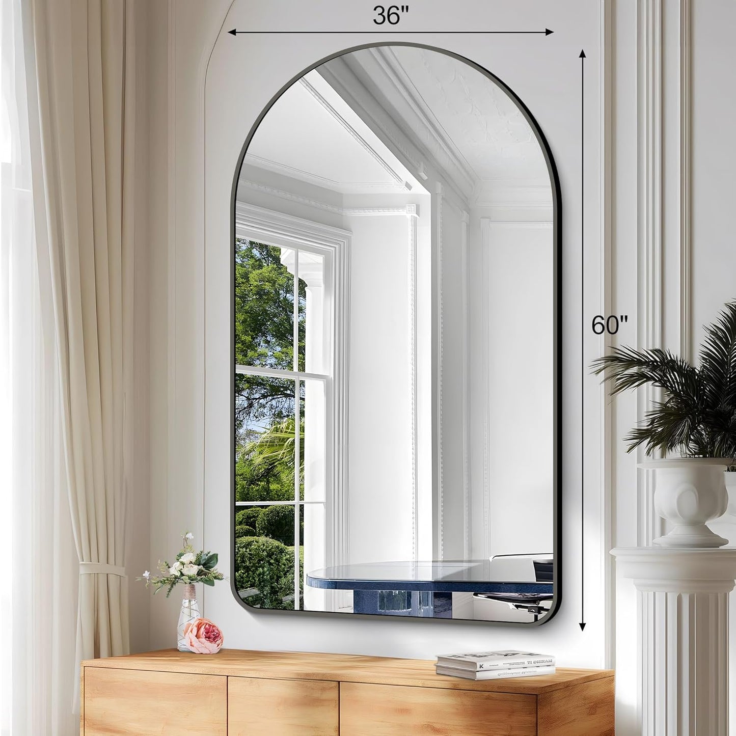 Arched Bathroom Mirror, 60"x36" Black Arched Mirror for Bathroom, Wall Mounted Mirror, Black Vanity Wall Mirror Metal Frame for Bedroom, Entryway, Living Room, Vertically Hanging