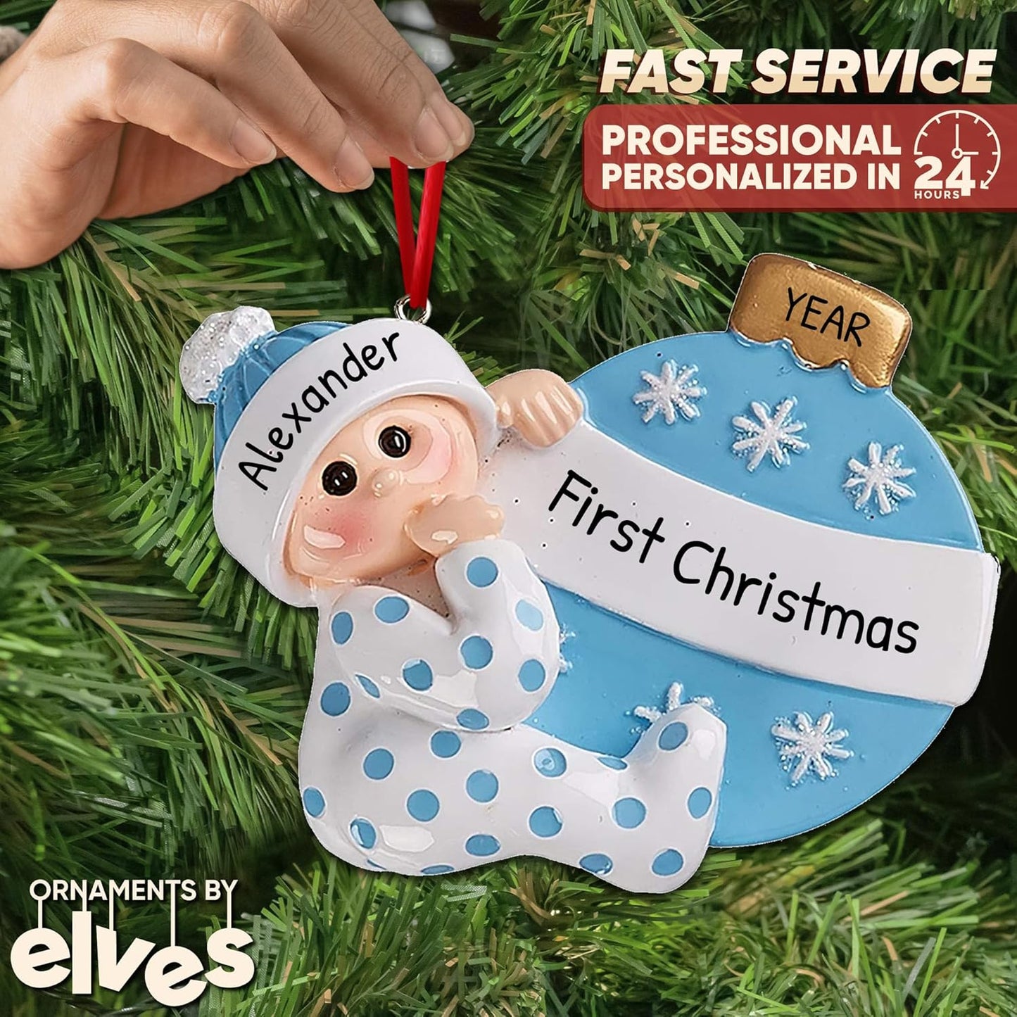 3D Personalized Babys First Christmas Ornament 2025 Boy | Baby's First Christmas Ornament 2025 Baby Ornaments for Xmas Tree My 1st Xmas Ornaments for Couples New Parents - Blue Polka Dot Baby Boy
