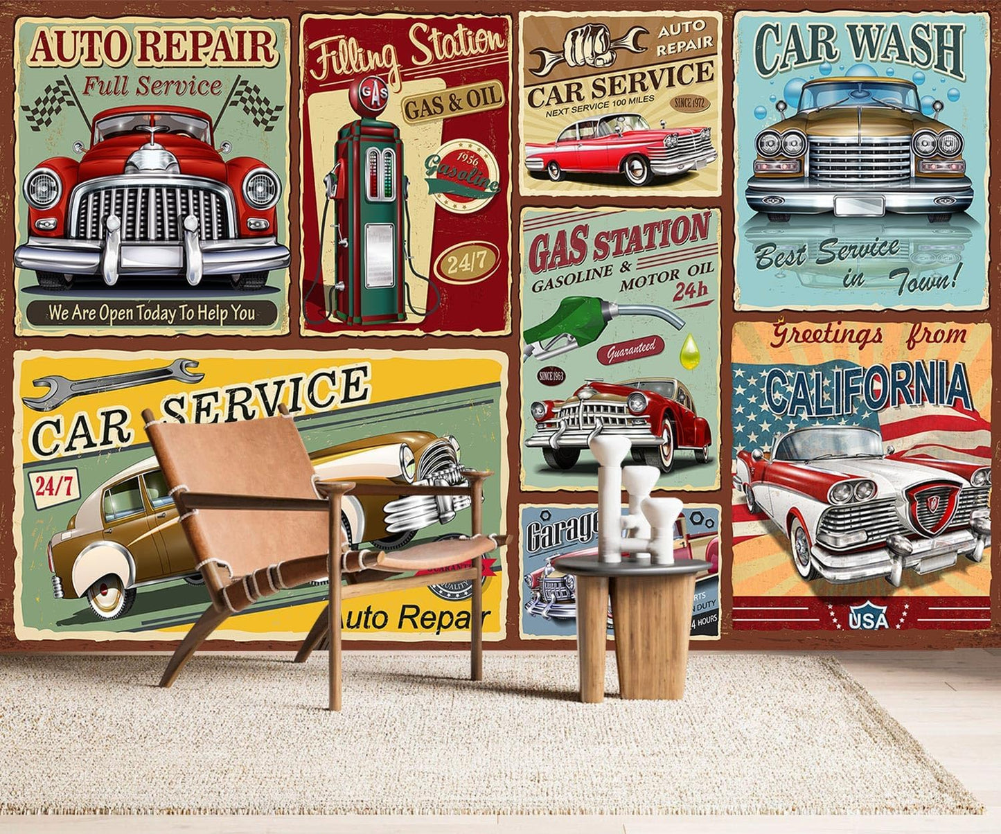 AFZEVEB-Car Poster Wallpaper Vintage Wall murals for Bedroom 114"x74" (Not Peel and Stick)
