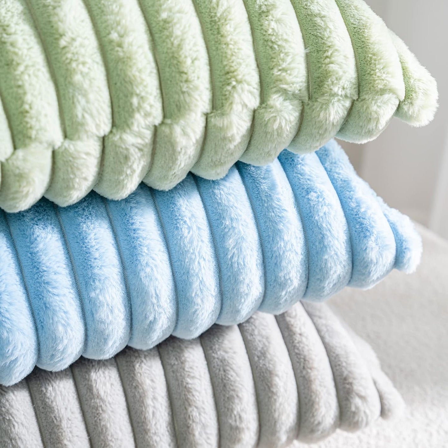 DEELAND Pack of 2,Double-Sided Faux Fur Plush Decorative Throw Pillow Covers Fuzzy Striped Soft Pillowcase Cushion Covers for Sofa Couch Bedroom Lightblue 18x18 inch