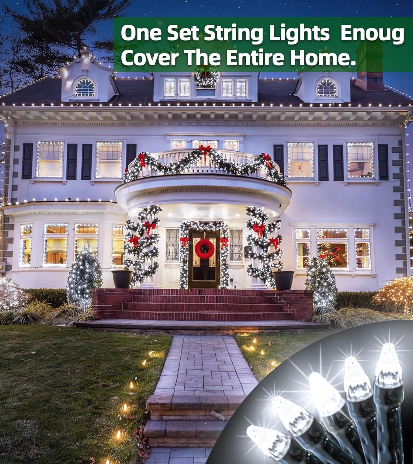 750 LED Outdoor Christmas Lights Decorations, 246ft Green Wire LED Christmas String Lights with Timer Memory, Twinkle Lighs for Indoor Outdoor Xmas Party Christmas Tree Wedding Garden Patio Cool White