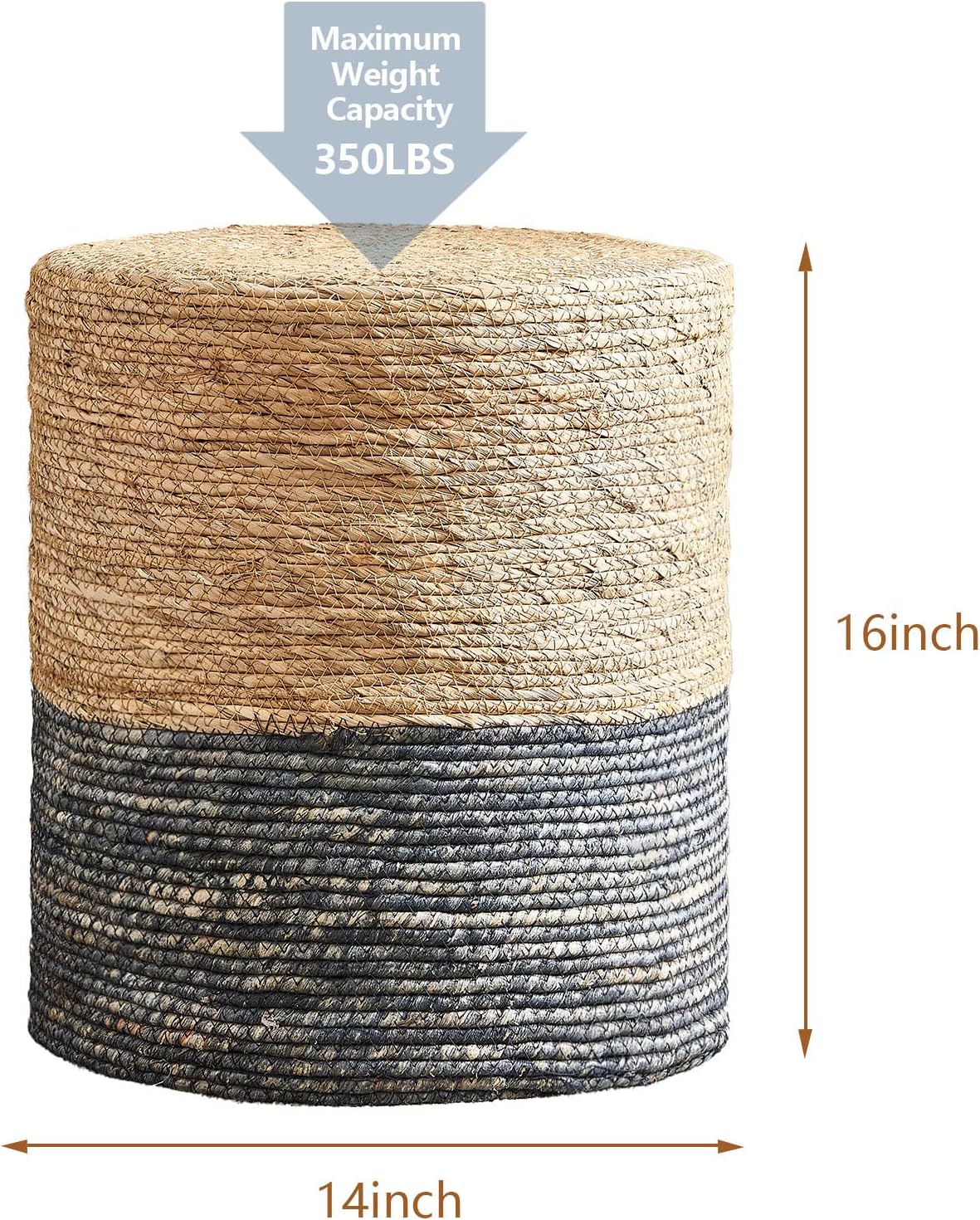 Cplxroc Pouf Ottoman, 100% Handwoven Seagrass Braided Pouffe, Boho Decor Floor Chair for Couch or Desk, Outdoor Ottomans for Garden, Round Footrest with Wood Frame, Home Decorative Seat for Balcony