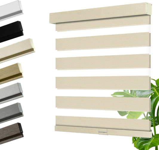 Cordless Zebra Blinds for Windows, Blackout Interior Blinds,Easy to Install,UV Protection,for Offices and Home,Custom Roller Shades, Mousse Beige,82" W x 64" H