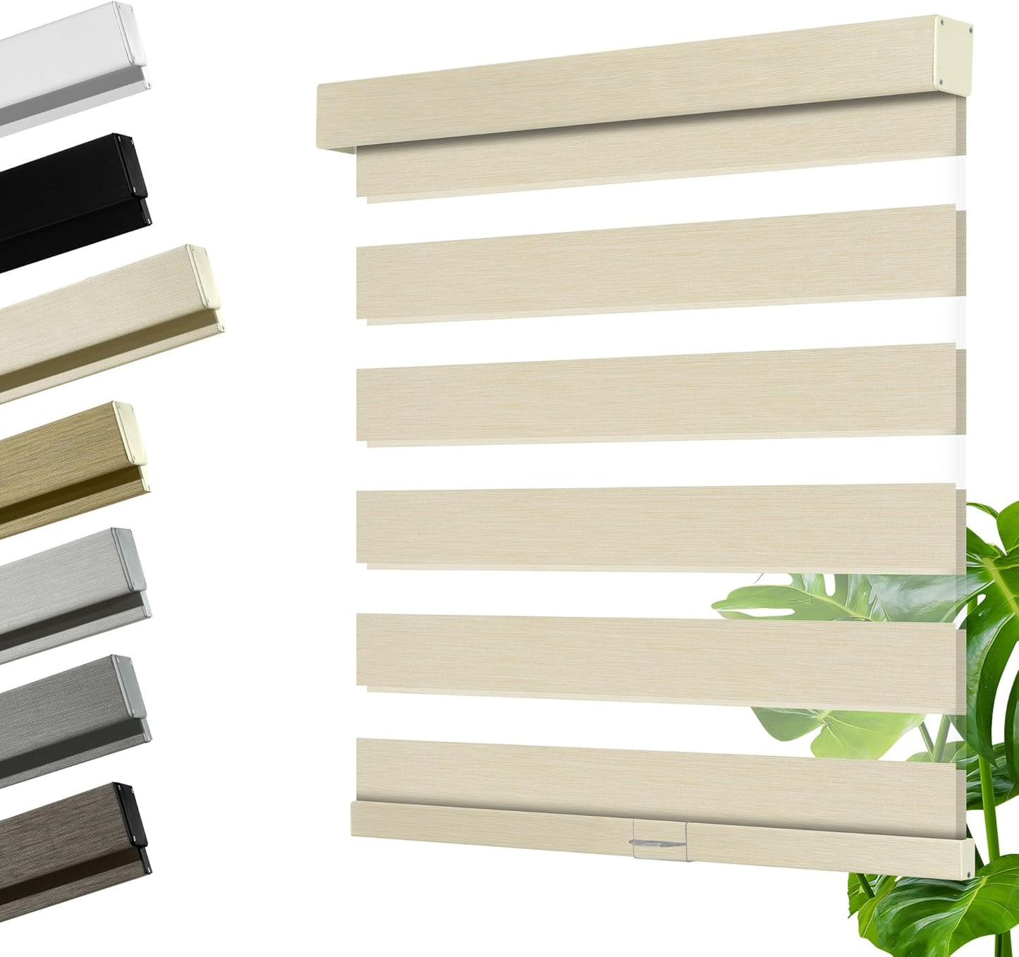 Cordless Zebra Blinds for Windows, Blackout Interior Blinds,Easy to Install,UV Protection,for Offices and Home,Custom Roller Shades, Mousse Beige,49" W x 64" H