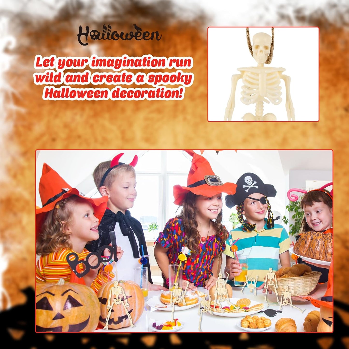 30 Pcs Halloween Mini Skeleton Figurine Decoration 6" Full Body Small Posable Skeletons Plastic Bones with Movable Joints Skeleton Figure for Halloween Garden Graveyard Haunted House Party Decor