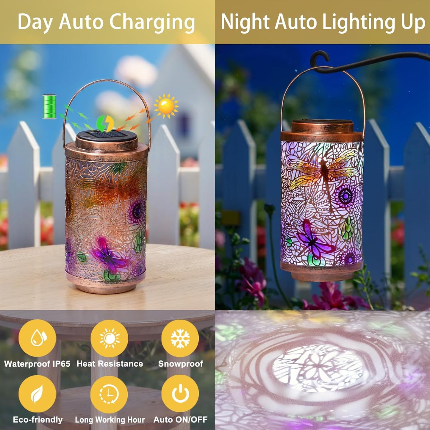 2Pack Solar Outdoor Lanterns Waterproof Multicolor Dragonfly Garden Gifts for Mom Women Backyard Lights Lanterns for Indoor,Outdoor, Porch, Outside,Mothers Day Gifts for Grandma Wife
