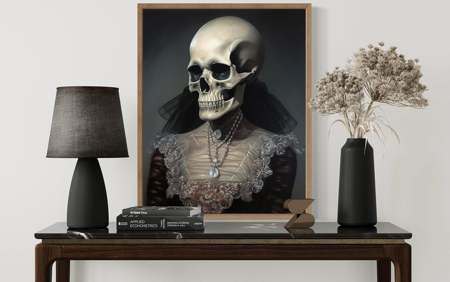 Female Skull Poster Art Print, Halloween Scary Vintage Wall Art Academia Spooky Painting Decoration for Horror Prints, Gothic Posters Bedroom Decor 89 (Female Skull, 11 x 14 inches, Wood Frame)