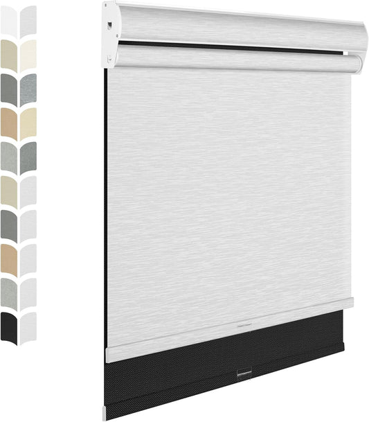 BERISSA Cordless Double Roller Shades with Cassette Valance, Blackout and Light Filtering Day and Night Shades for Home Office Door. Linen Black and White, 44 W x 64" H