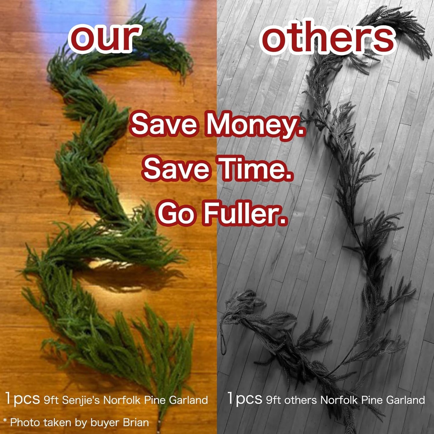 15FT Christmas Garlands Norfolk Pine Garland Real Touch Artificial Faux Greenery Garland for Holiday Indoor Outdoor Decor