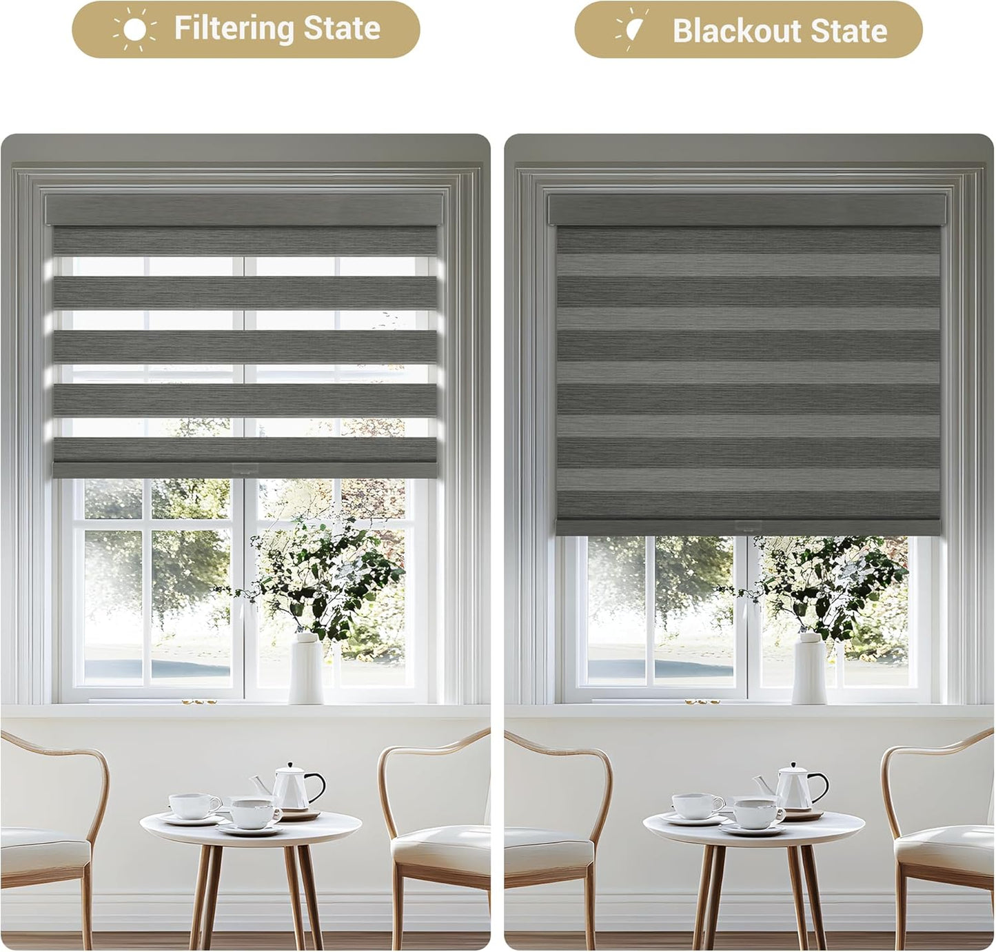 Cordless Zebra Blinds for Windows, Blackout Interior Blinds,Easy to Install,UV Protection,for Offices and Home,Custom Roller Shades, Mousse Grey,26" W x 72" H
