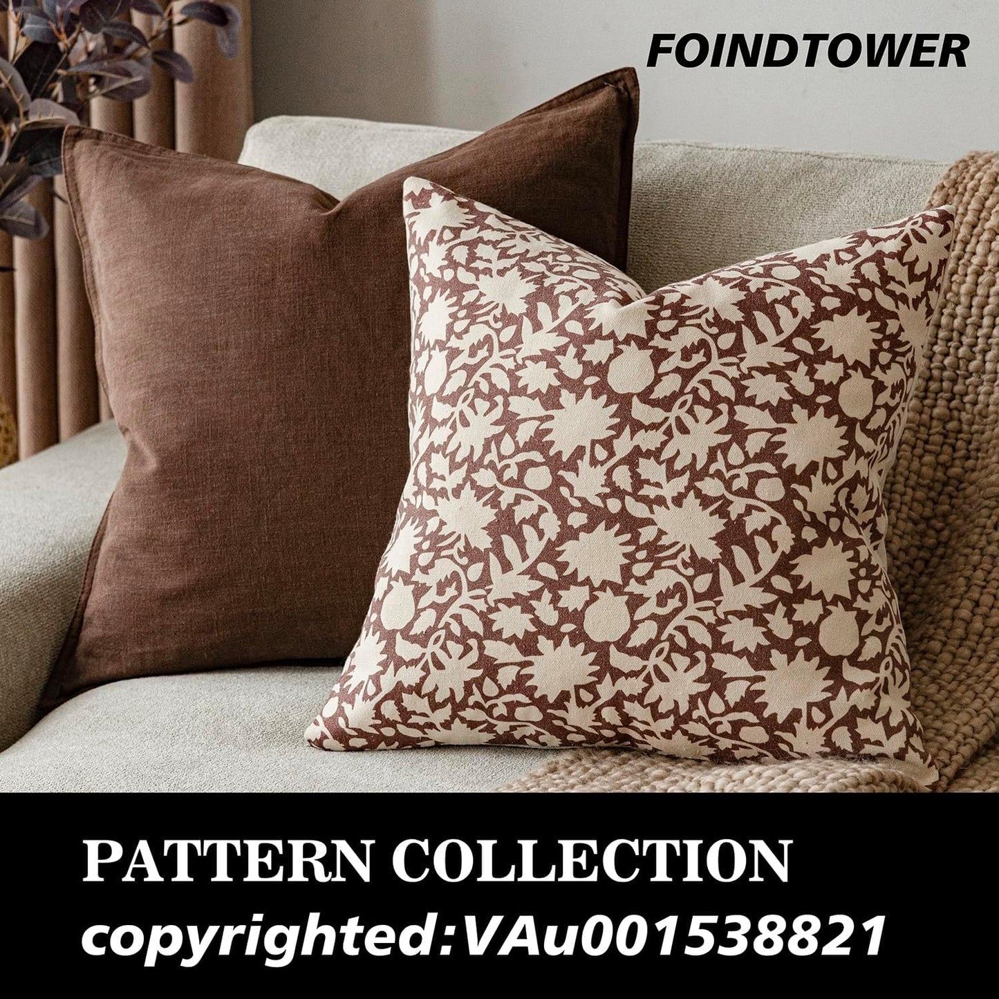 Foindtower Set of 2 Decorative Neutral Floral Throw Pillow Covers Accent Farmhouse Cushion Covers Boho Vintage Pillowcase for Couch Sofa Bedroom Living Room Home Decor Outdoor,20×20 Inch,Wine Red