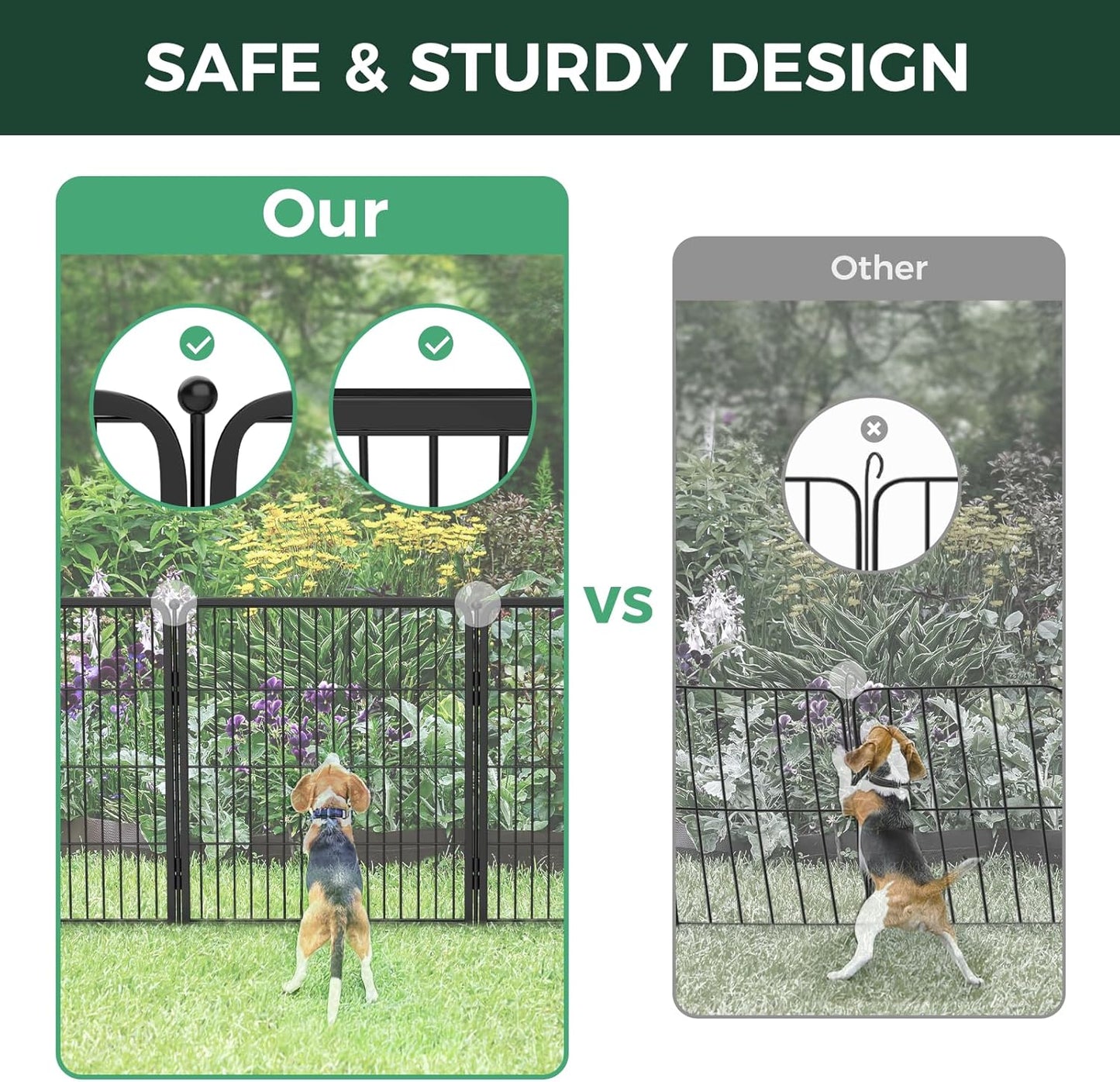 FXW Garden Fence 24in(H) x 22.2ft(L), 12 Panels Decorative Dog Fence Outdoor for The Yard – Heavy Duty Metal Animal Barrier for Dog and Rabbit, Easy Setup, Black