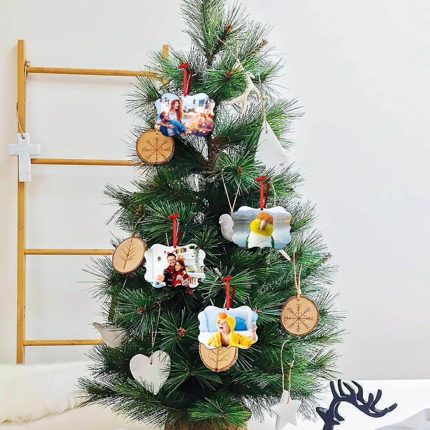 2 Pack Personalized Christmas Ornaments 2025 Wood Custom Photo Text Hanging Ornament for Christmas Tree Decorations, First Christmas Engaged/Married, New Home, Baby's First Christmas, Memorial