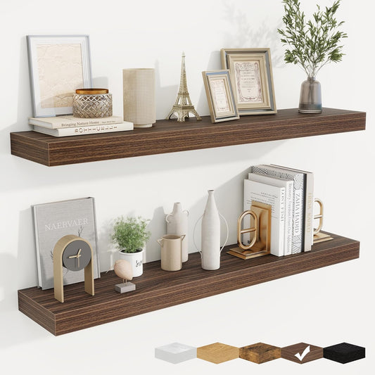 fuqing Floating Shelves for Wall, Bathroom Shelf Wall Mounted for Storage, Shelves with Invisible Bracket for Bedroom, Kitchen, Living Room, Farmhouse Small Book Shelf, 40 Inch Set of 2, Walnut