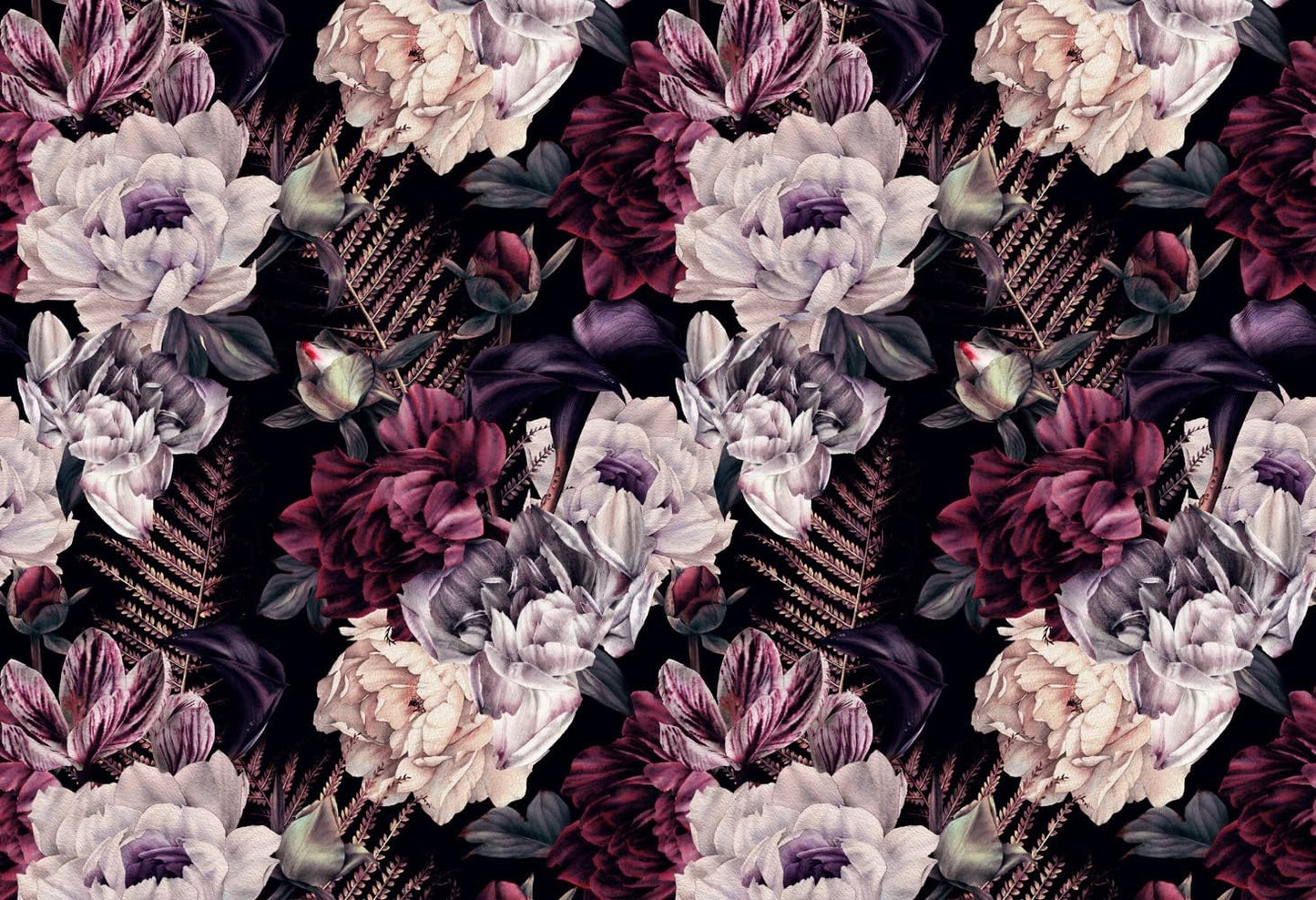 Floral Wallpaper Watercolor Dark Peony Flowers Mural Wallpaper for Bedroom Living Room (Not Peel n' Stick)